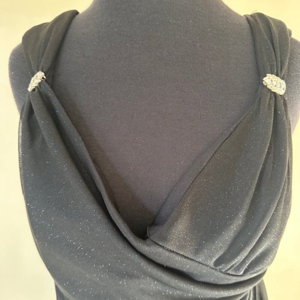 Dressbarn Black Ruched Glitter Dress with Rhinestone Accents  8597 - Picture 9 of 10